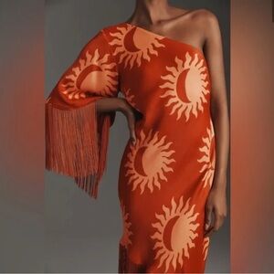 Farm Rio x Anthropologie One-Shoulder A-Line Fringe Mini Dress